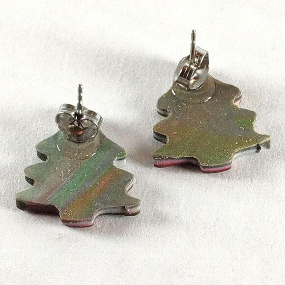 Holiday Christmas Tree Stud Post Earrings Multicolor Camo Gold Glitter Seasonal - Picture 10 of 13